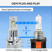 LED H15 and halogen H15 bulb comparing