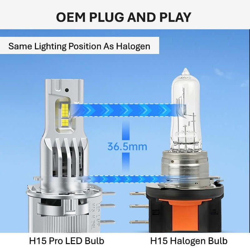 LED H15 and halogen H15 bulb comparing